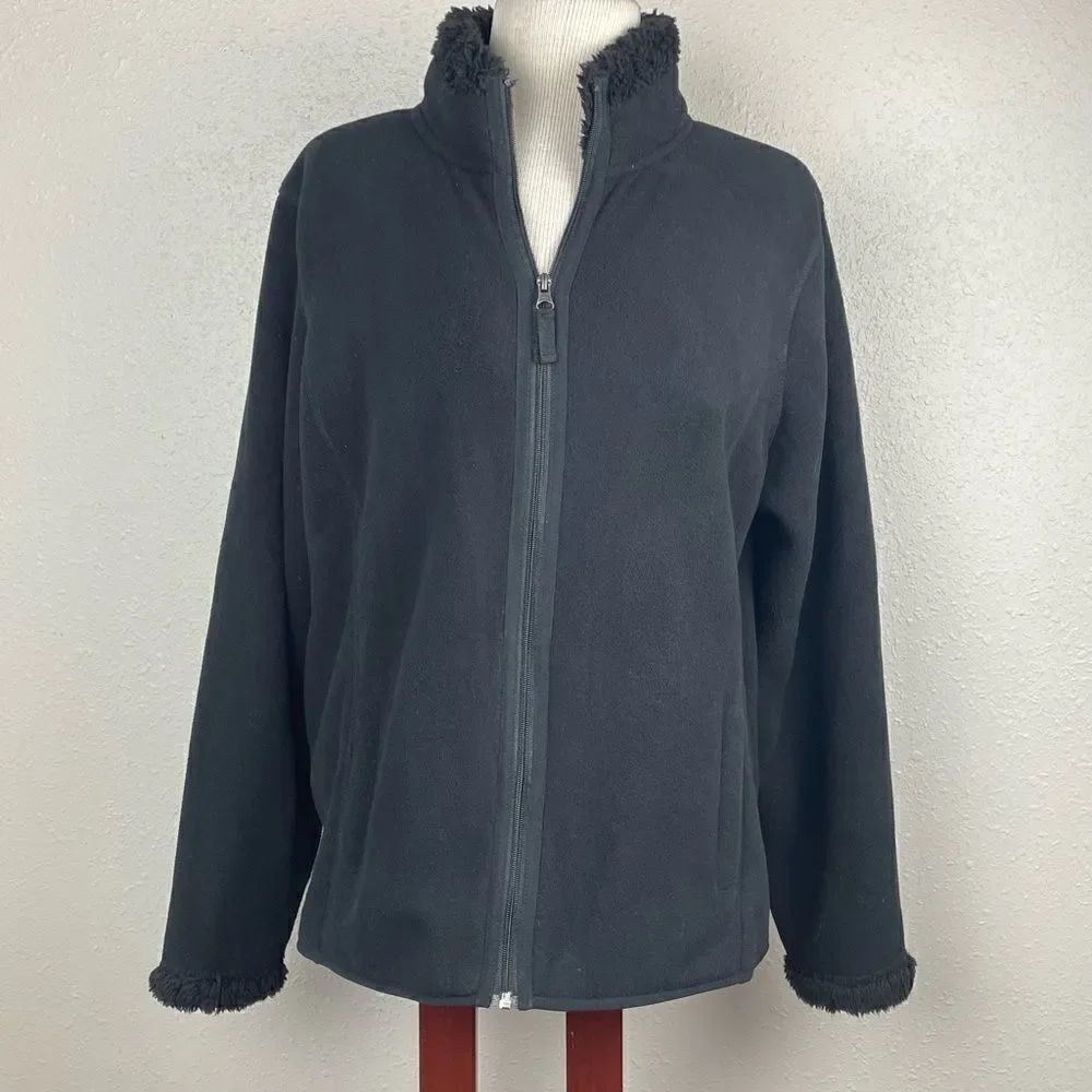 Pre-Owed Croft & Barrow Womens Black Fleece Zip-Up Jacket Size XL